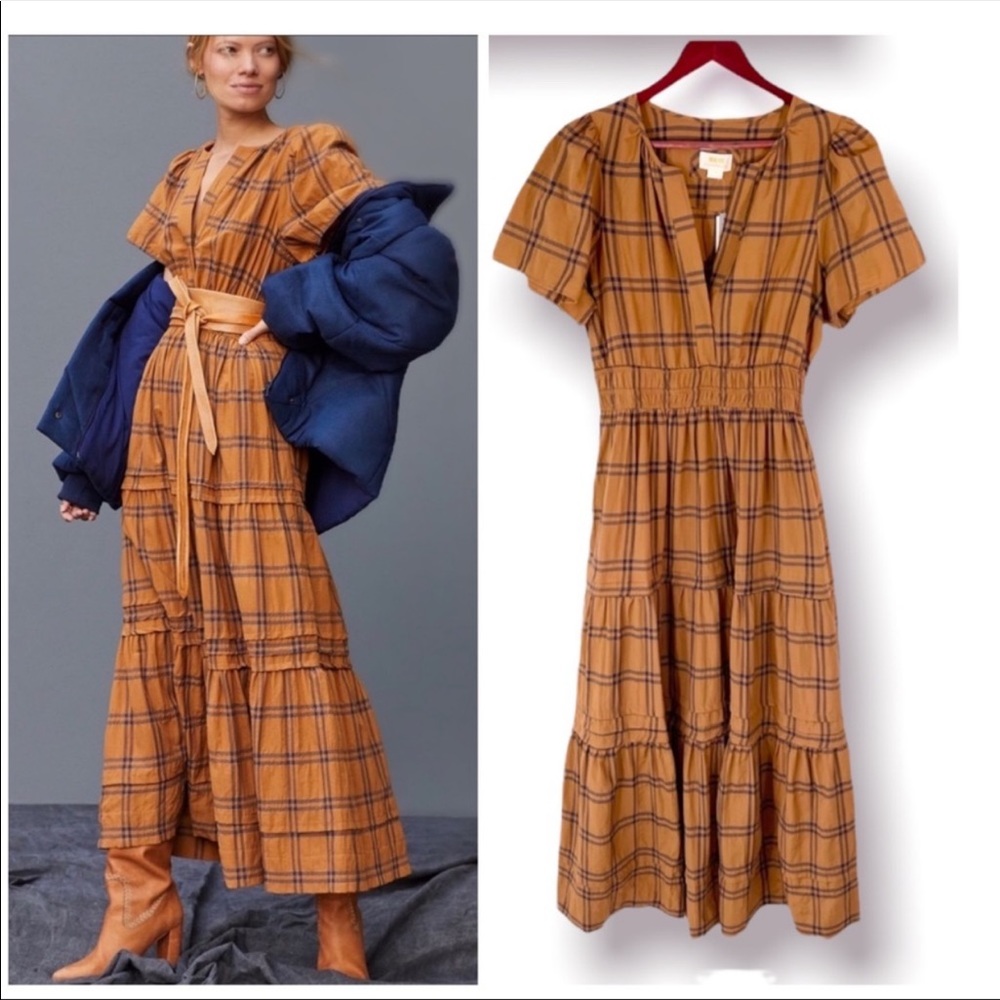 NWT anthropologie maeve somerset maxi dress / size: med petite / color: maize